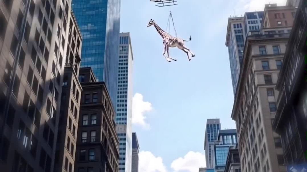 Giraffe suspended by Helicopter