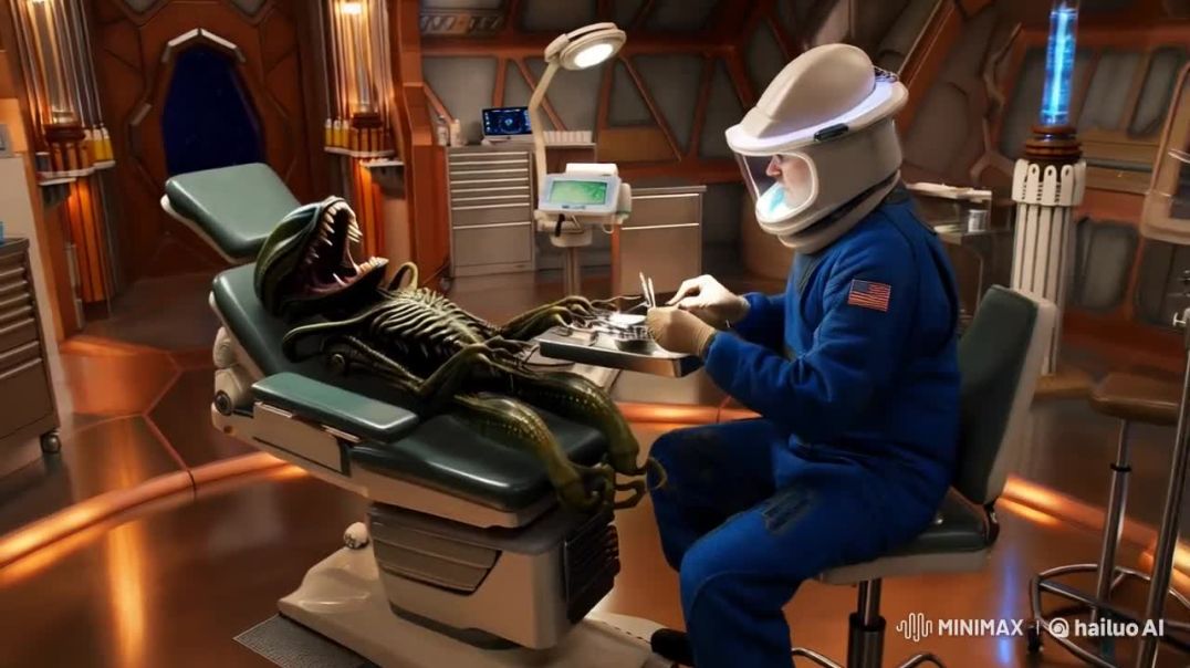 An alien getting his nail done